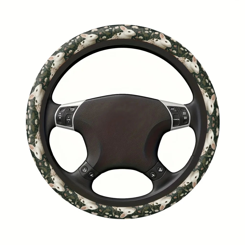 Easter Rabbit Floral Steering Wheel Cover – Soft Grip Steering Wheel Cover HIP
