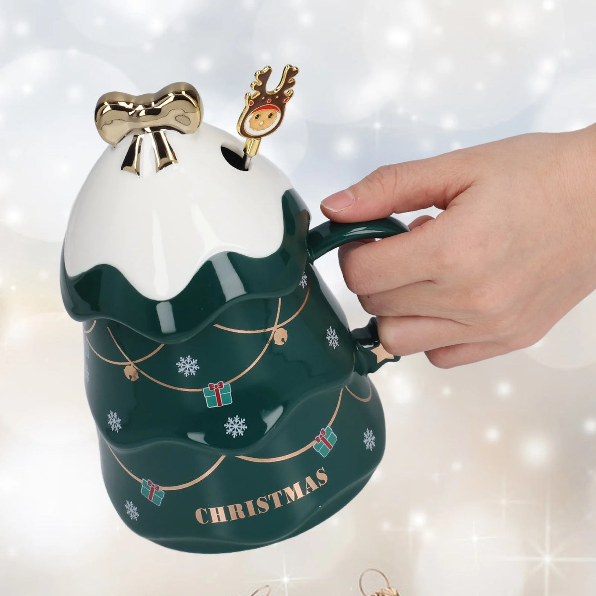 500ml Large Capacity Christmas Cup Ceramic Tea Milk Cup Coffee Mug with Lid Spoon for Home Holiday Gifts Ceramic Cup Coffee Cup HIP