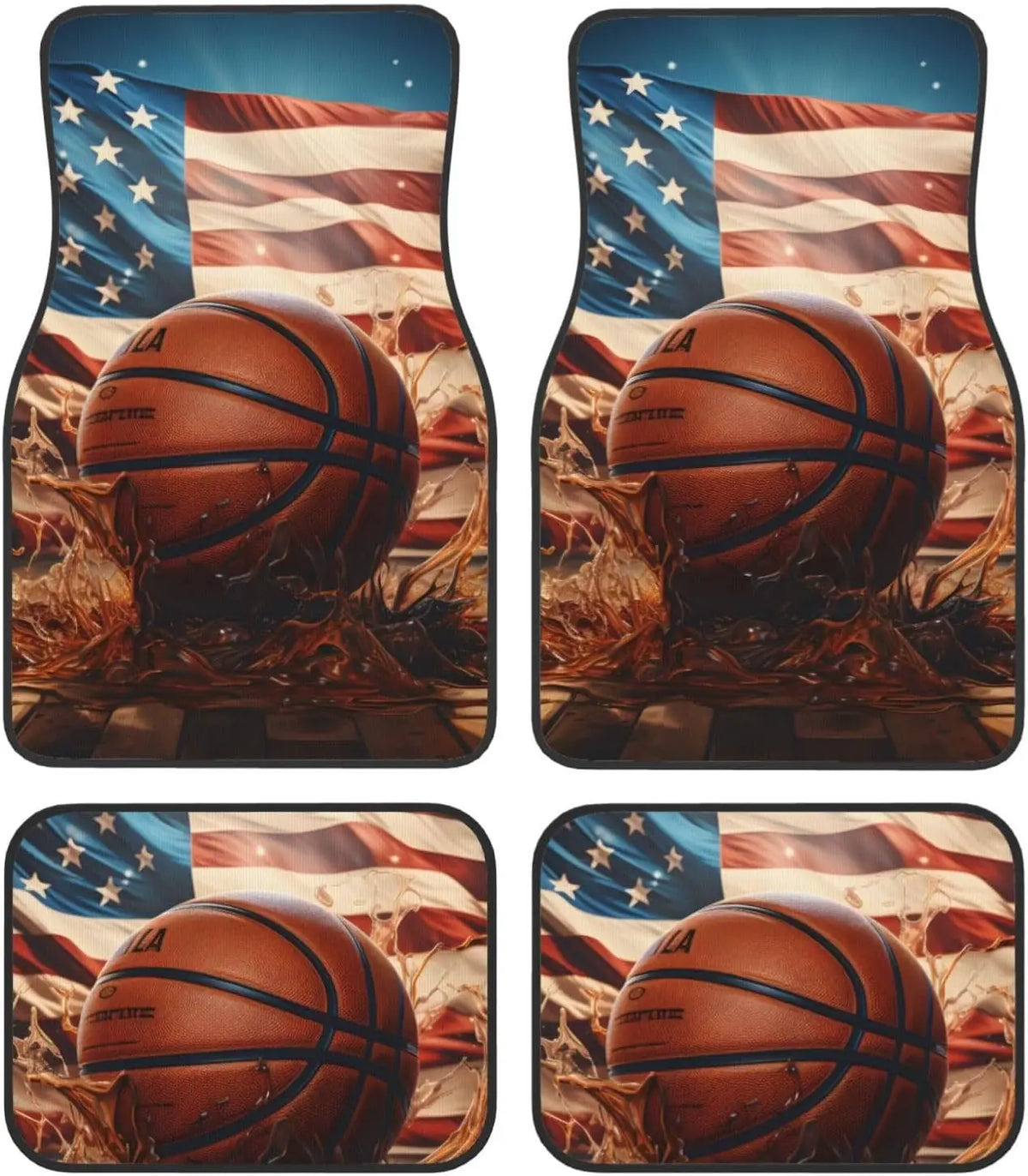 Basketball USA Flag Car Floor Mats – 4-Piece Non-Slip Set Car Floor Mats HIP 1