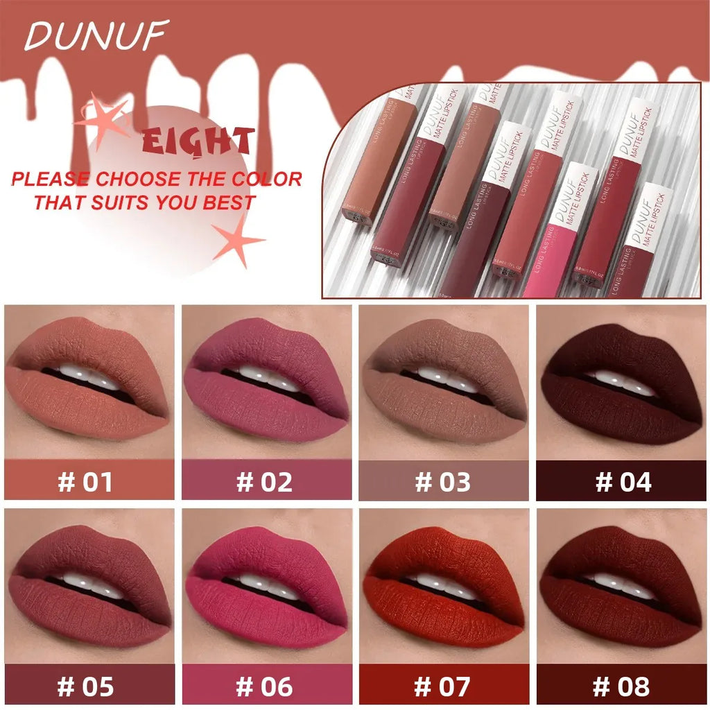 DUNUF 8-Piece Matte Liquid Lipstick Set – Waterproof & Long-Lasting Matte Liquid Lipstick Set HIP