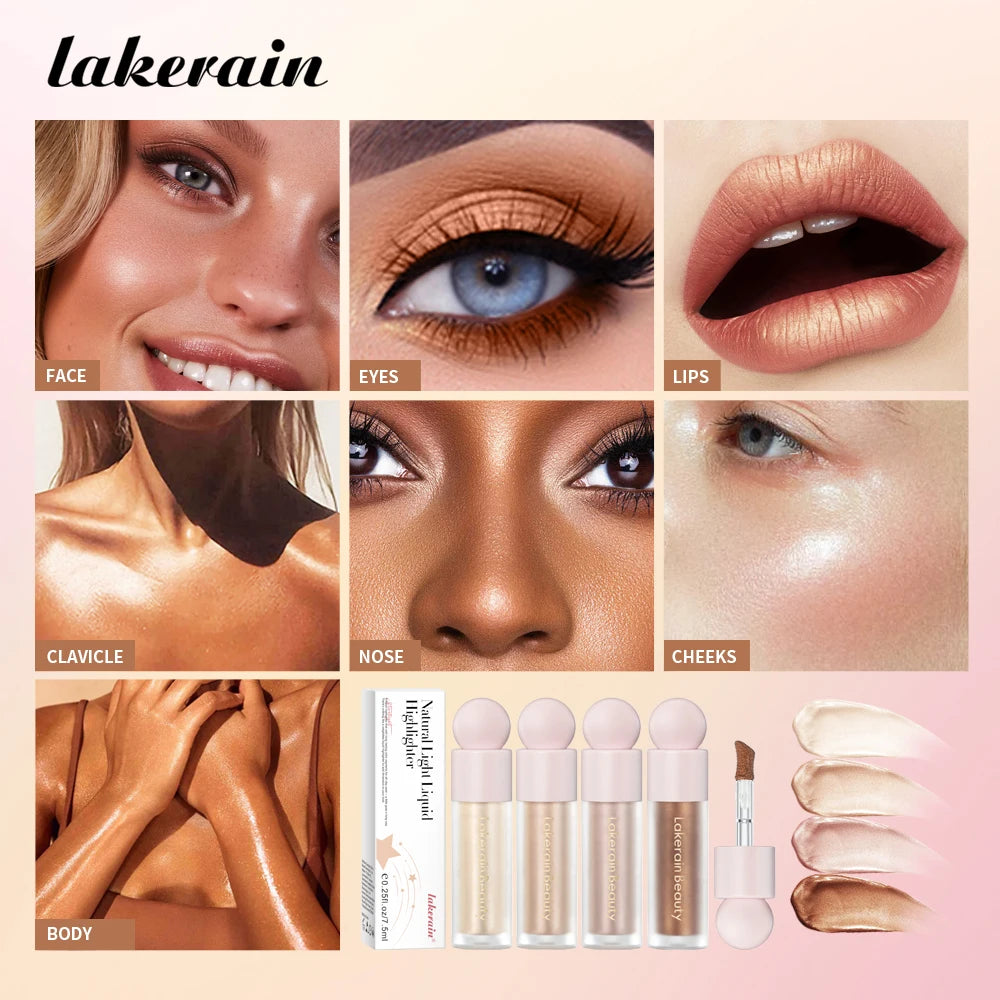 4Color Face Liquid Highlighter Bronzer Contouring Highlight Fluid Makeup Face Shimmer Shine High Lighter Iluminador Maquillaje HIP
