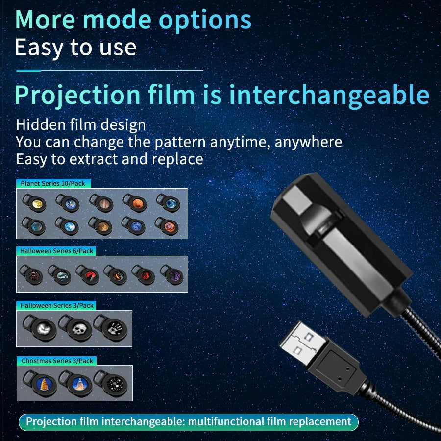 USB Projector Night Light LED Christmas Halloween Moon Lamp Holiday Ornaments For Ceiling Wall Atmosphere Mood Light Room Decor HIP