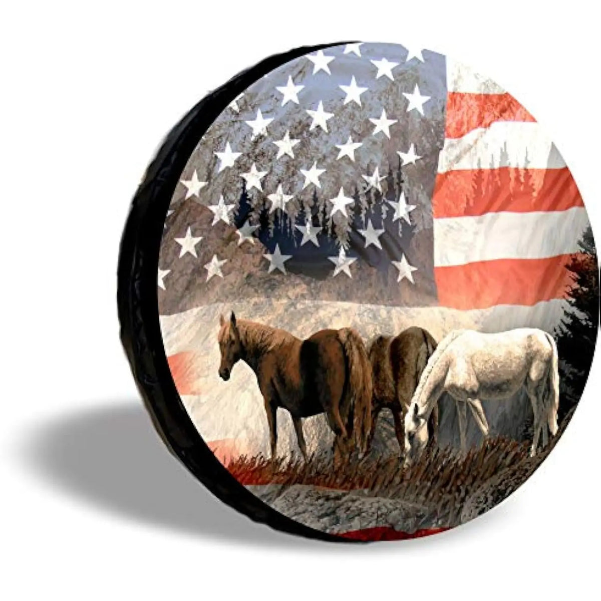 Horses American Flag Spare Tire Cover – Polyester Wheel Protector Spare Tire Cover HIP Acquiesce 15 in