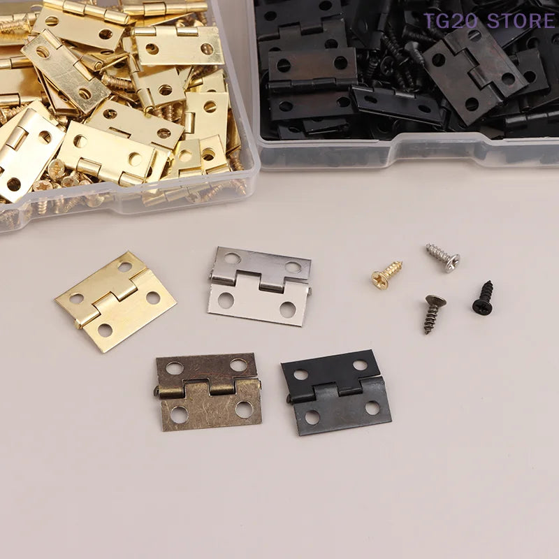 50 Mini Iron Furniture Hinges + 200 Screws – 4 Finishes Mini Furniture Hinges HIP