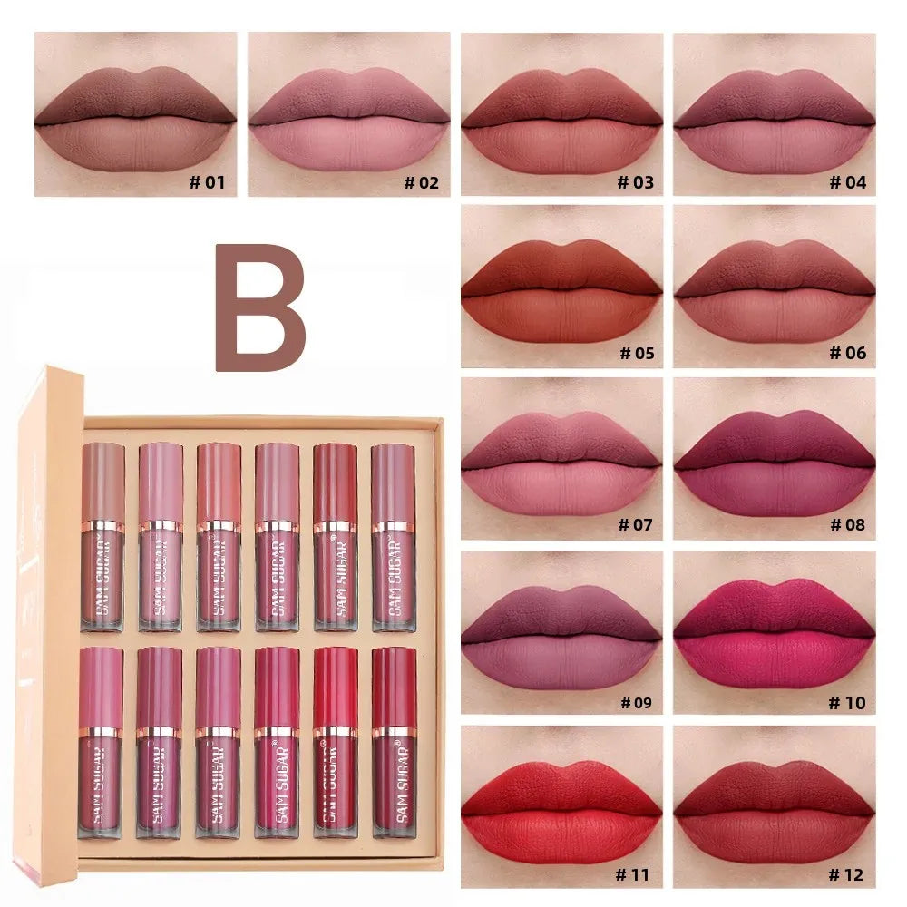 SAM SUGAR 12-Pc Nude Matte Velvet Liquid Lipstick Set | Gift Box Liquid Lipstick Set HIP