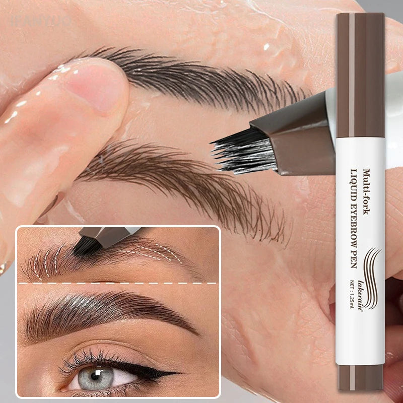 Long Lasting 4D Wild Eyebrow Pen Multi Forks Liquid Pen Tip Fine Sketch Natural Dark Brown Liquid Tattoo Brow Waterproof Makeup HIP