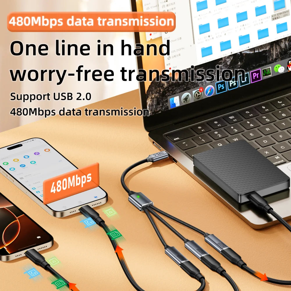 USB Splitter Cable 1-to-3 USB-A & Type-C Expansion Hub USB Expansion Hub HIP