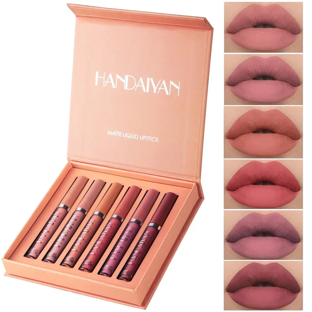 HANDAIYAN Gift 6PC/Set Matte Velvet Lip Gloss Waterproof Long-lasting Liquid Lipstick Cosmetic Beauty Keep 24 Hours Makeup HIP B Set