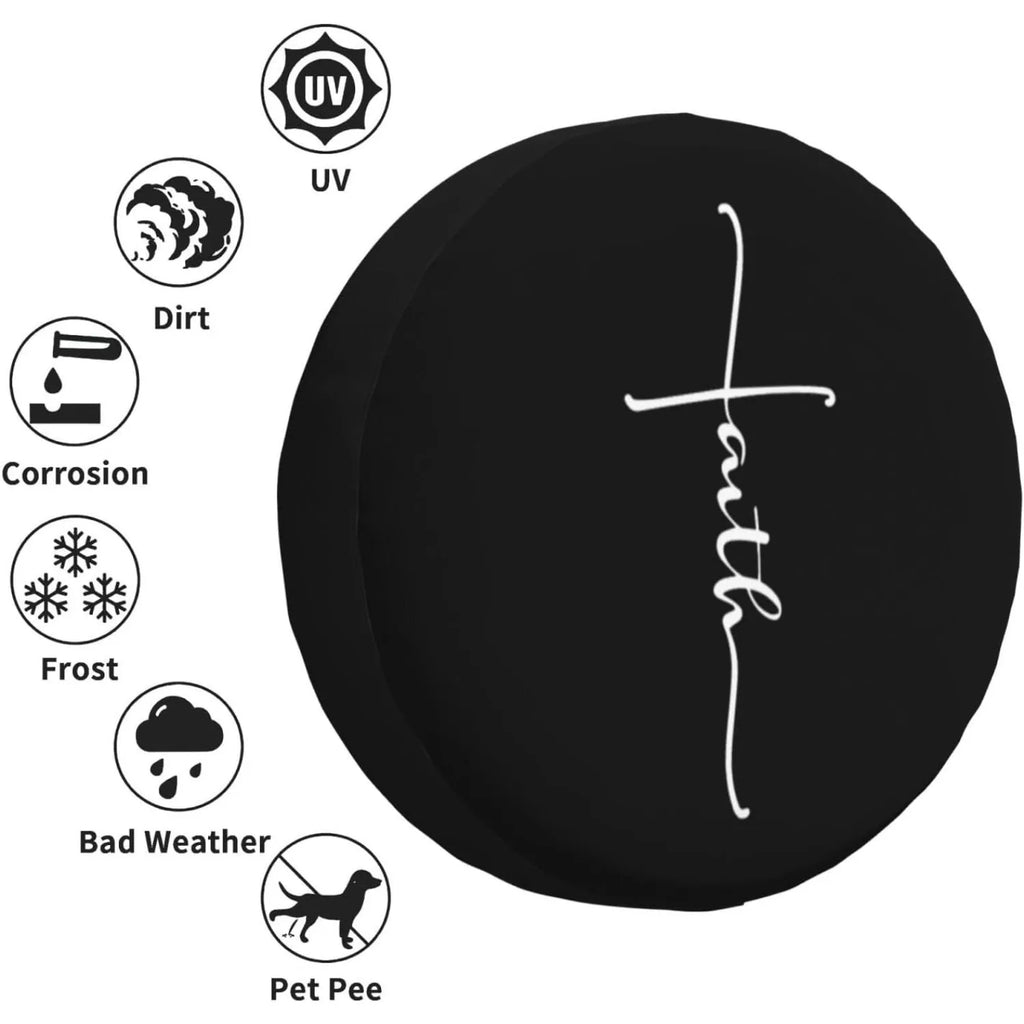 Faith Cross Calligraphy Spare Tire Cover – RV SUV Camper Spare Tire Cover HIP