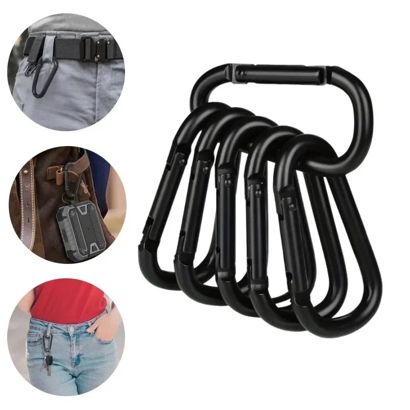 Black Aluminum D-Ring Carabiner Clips – Spring Snap Hook Pack Carabiner Clip Set HIP