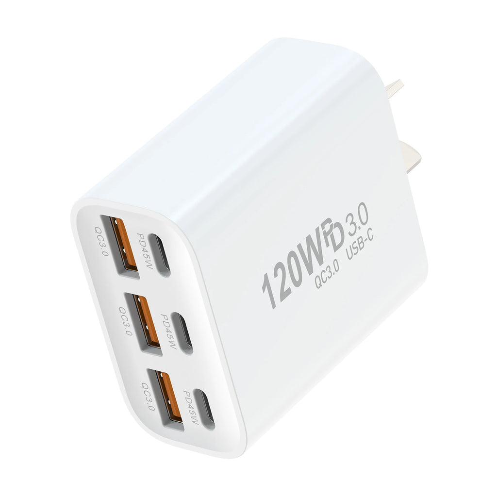 120W 6-Port USB-C & USB Wall Charger – PD45W & QC3.0 USB Wall Charger HIP