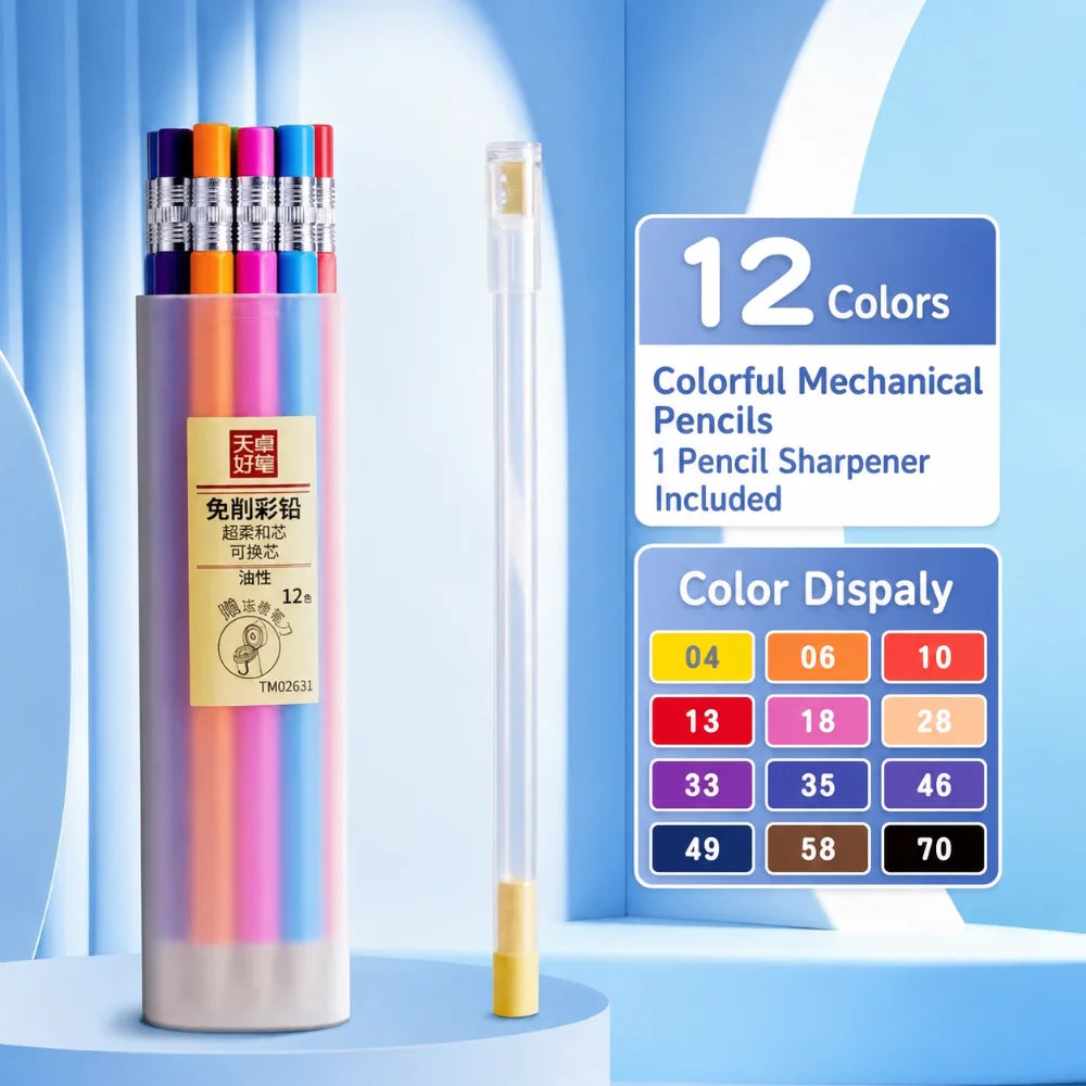 Retractable Colored Mechanical Pencils – 12 to 36 Colors Colored Pencil Set HIP 12 Colors