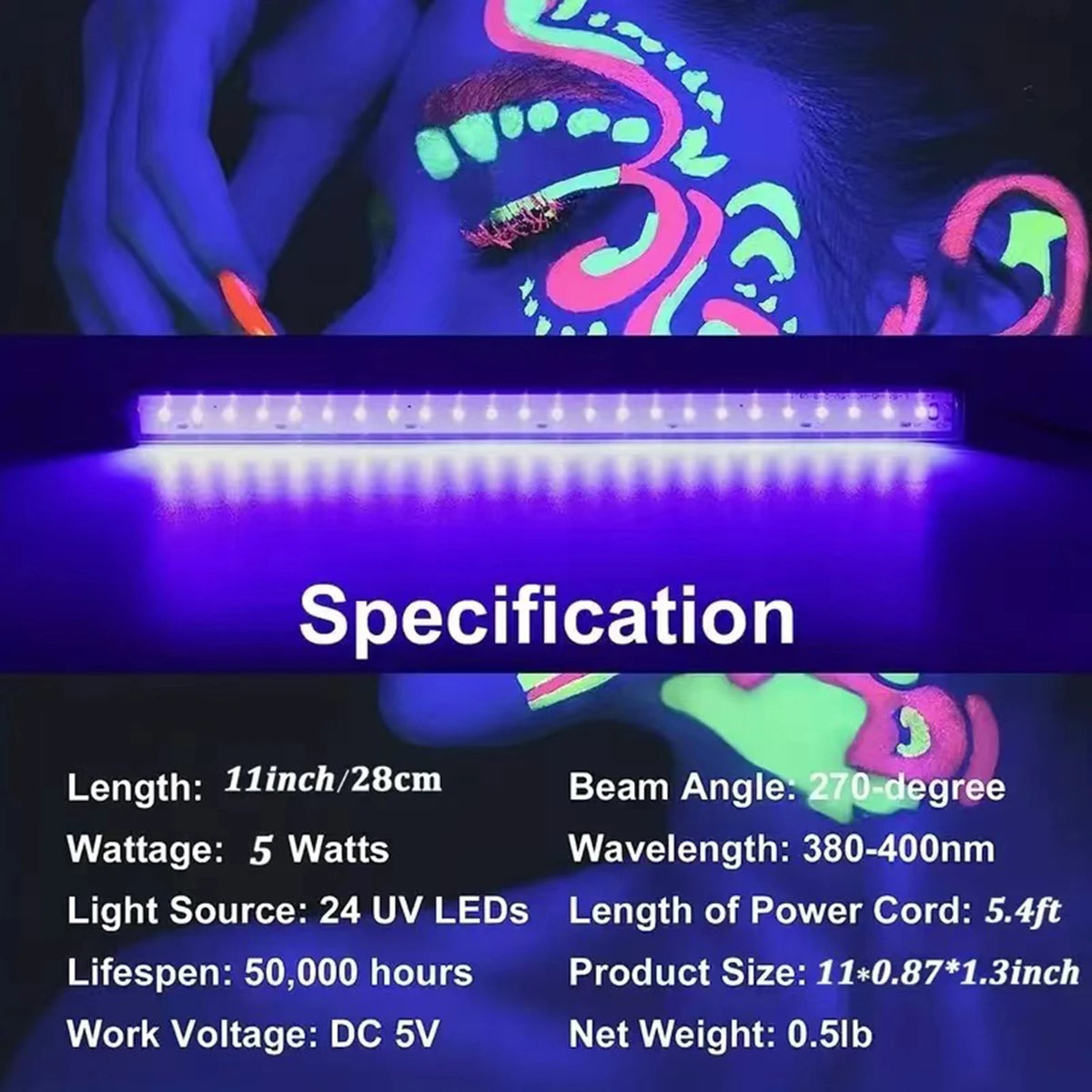 2 Packs LED UV Blacklight UV Lamp Bar Stage Blacklight Tube Portable UV Light for Fluorescence Detection LED Party Light HIP