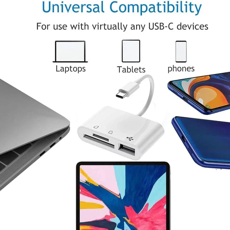 USB-C 3-in-1 SD TF Card Reader OTG Adapter – Plug & Play USB-C Card Reader HIP