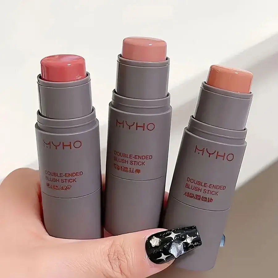 Double Head Sponge Monochrome Powder Blusher Lip and Cheek Dual-Use Durable Matte Natural Rouge Powder Blusher Stick Light Natur HIP