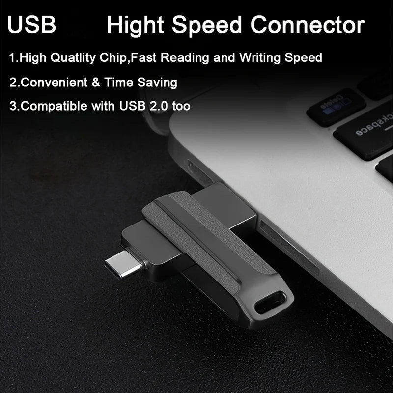 2-in-1 USB Type-C Flash Drive 8GB–128GB | 360° Rotate USB Flash Drive HIP