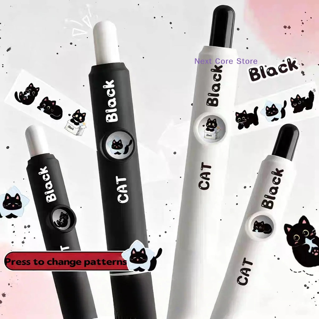 4-Pack Kawaii Cat Gel Pens 0.5mm Quick-Dry Black Ink | Cute Stationery Gel Pen Set HIP