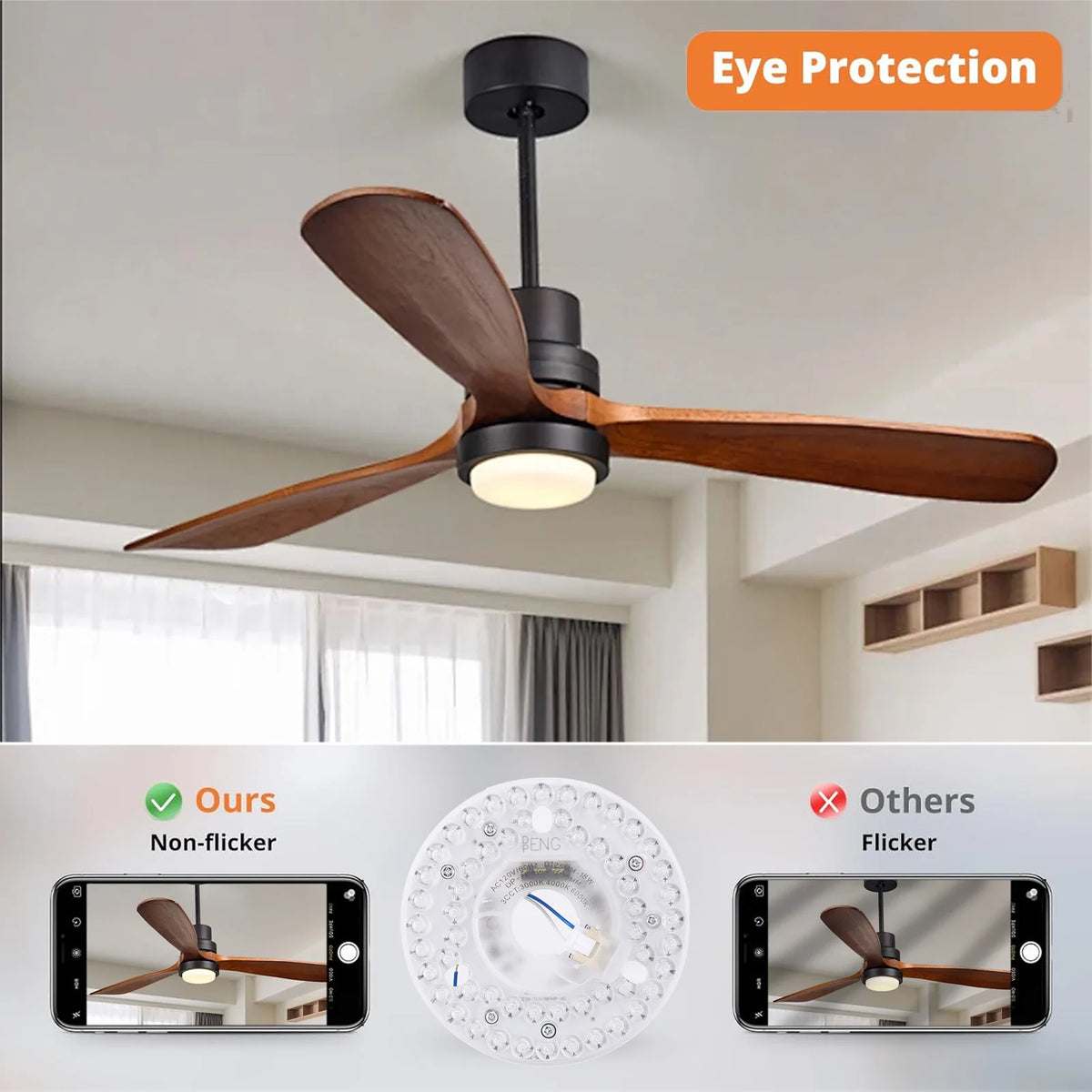 Ceiling Light Replacement Panel Memory Function Ceiling Fan LED Light 3CCT 3000K 4000K 6000K Aluminum PC for Home HIP