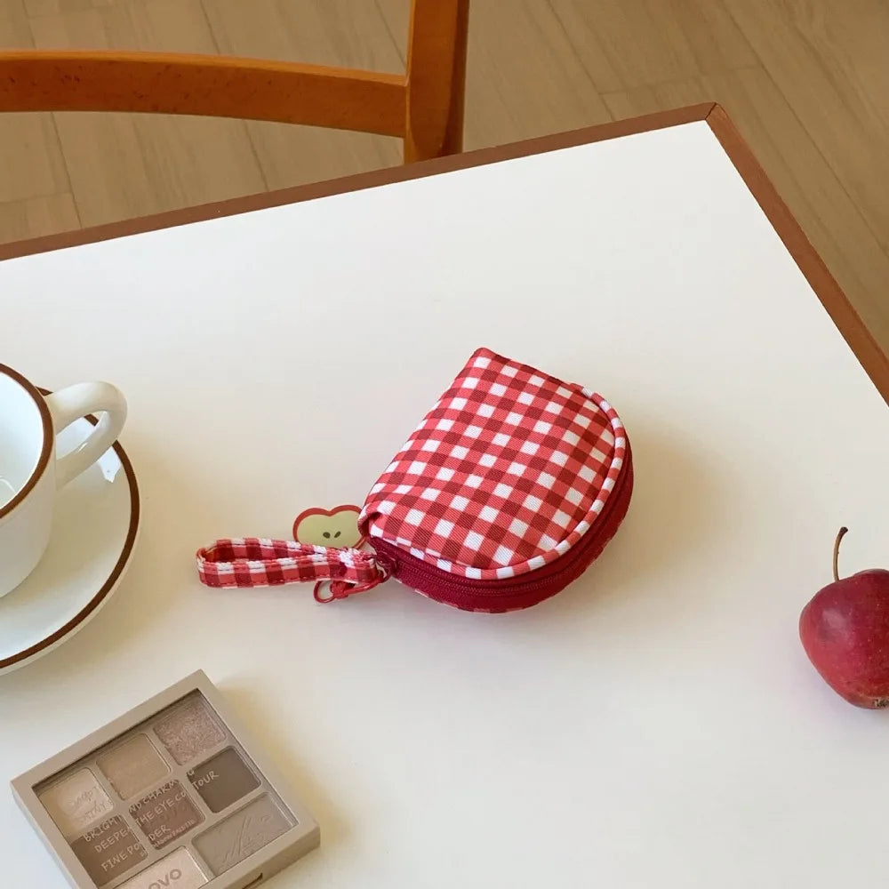 Red Grid Canvas Makeup Bag – Multi-Size Cosmetic Pouch Cosmetic Makeup Bag HIP 10.5x7.5x3cm