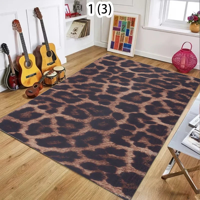 Leopard Print Bohemian Non-Slip Area Rug – Washable Floor Mat Bohemian Area Rug HIP