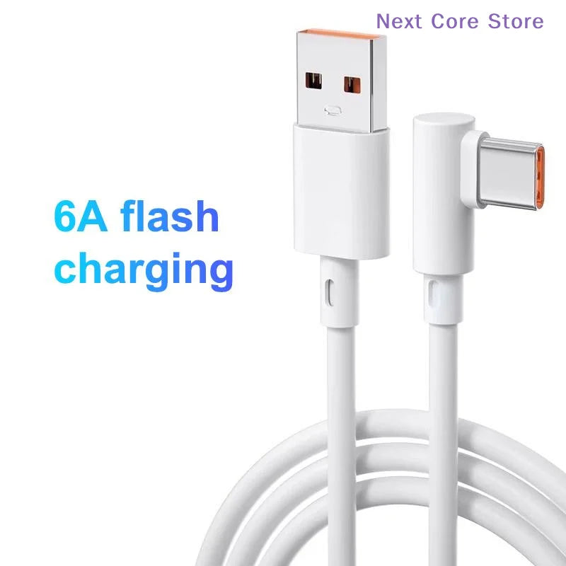 90° Elbow 6A USB-C Fast Charging Cable – Nylon Braided USB-C Charging Cable HIP