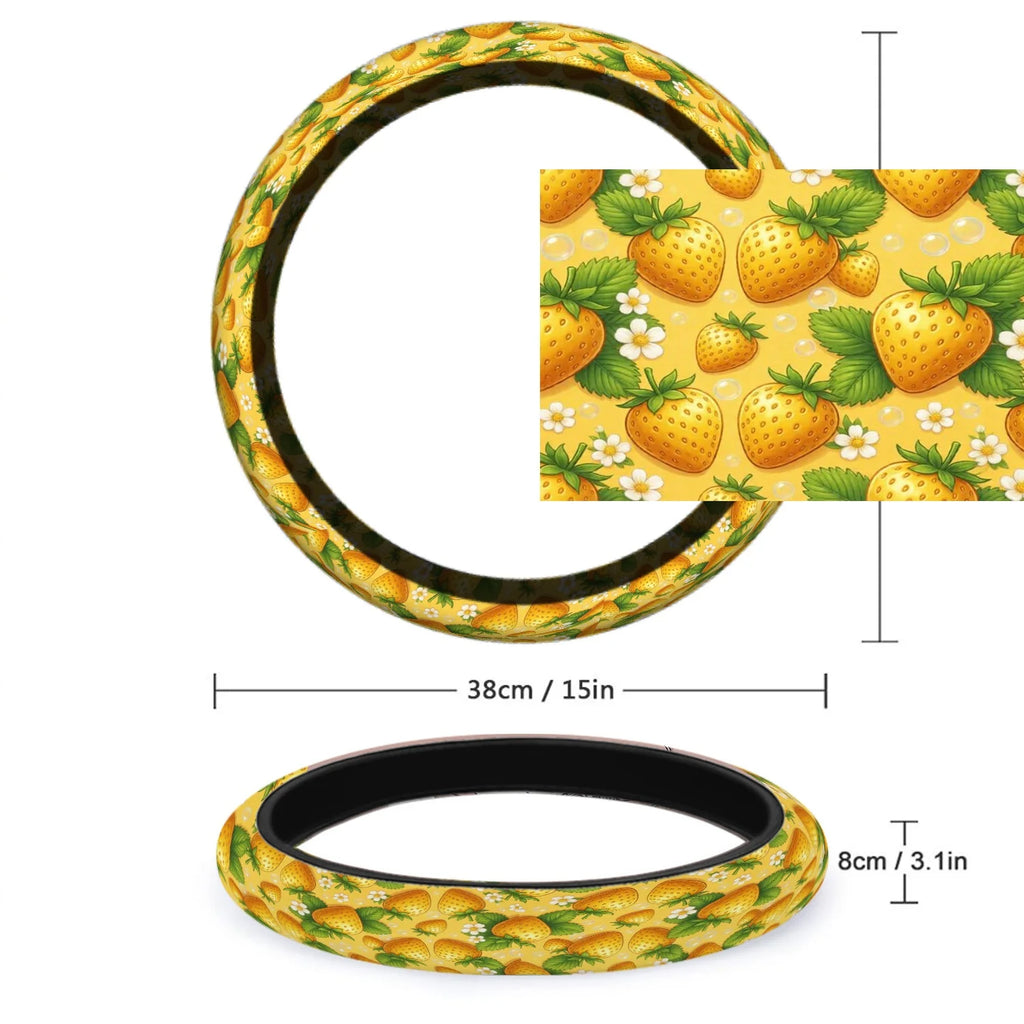 15" Strawberry Non-Slip Steering Wheel Cover – Neoprene Steering Wheel Cover HIP