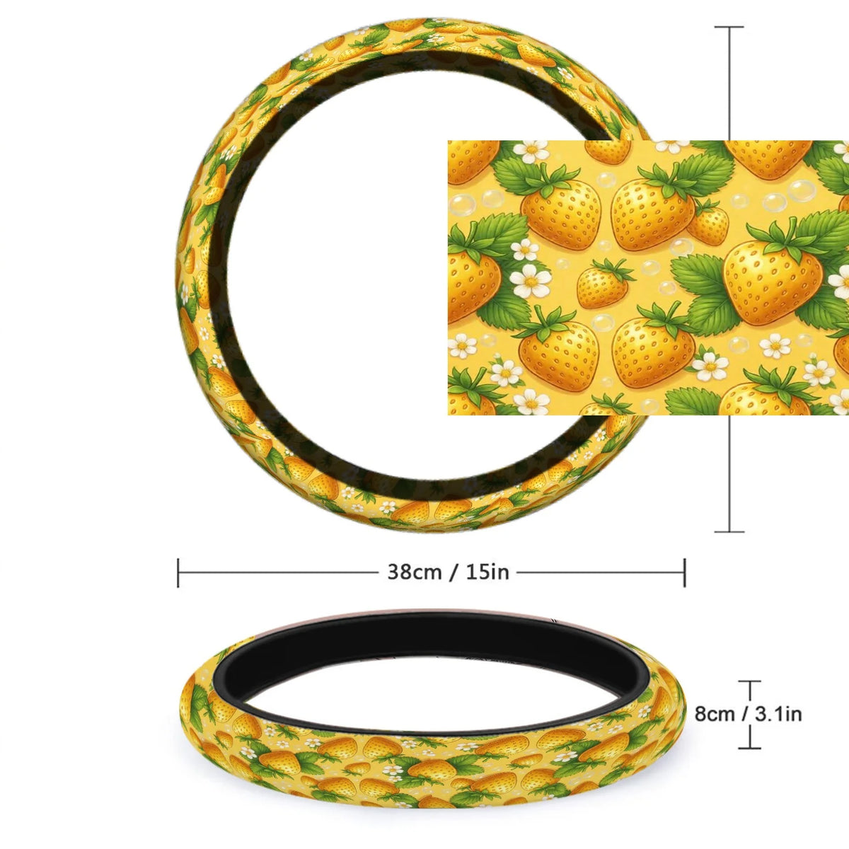 15" Strawberry Non-Slip Steering Wheel Cover – Neoprene Steering Wheel Cover HIP