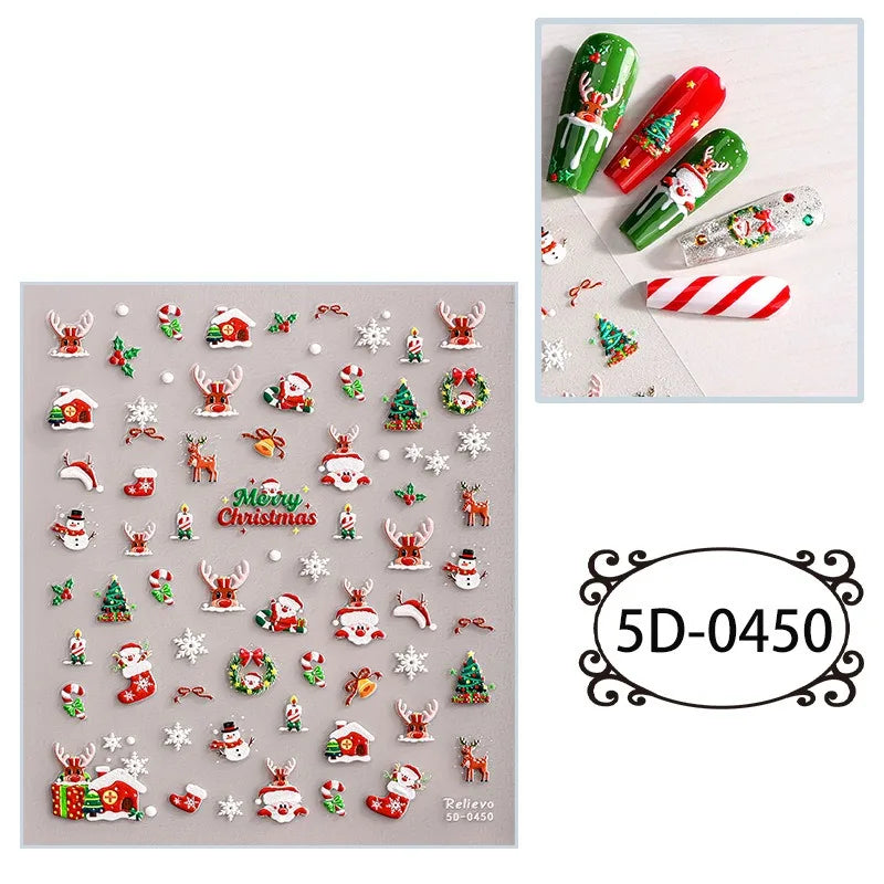 5D Embossed Nail Art Stickers Waterproof Halloween Christmas Handset Decals DIY Manicure Graffiti Decoration Nails Art Ornament HIP 50