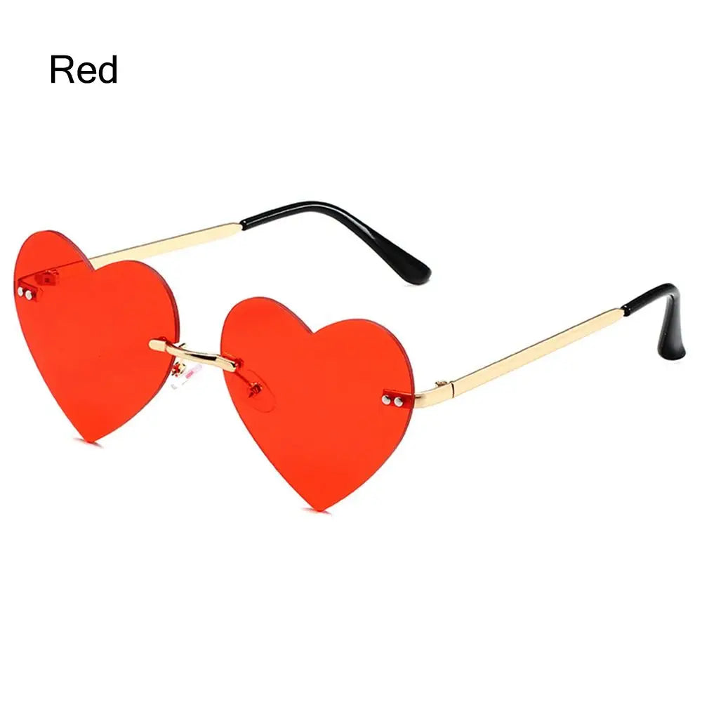 Rimless Heart Sunglasses – Vintage Metal Frame for Women Fashion Sunglasses HIP Red