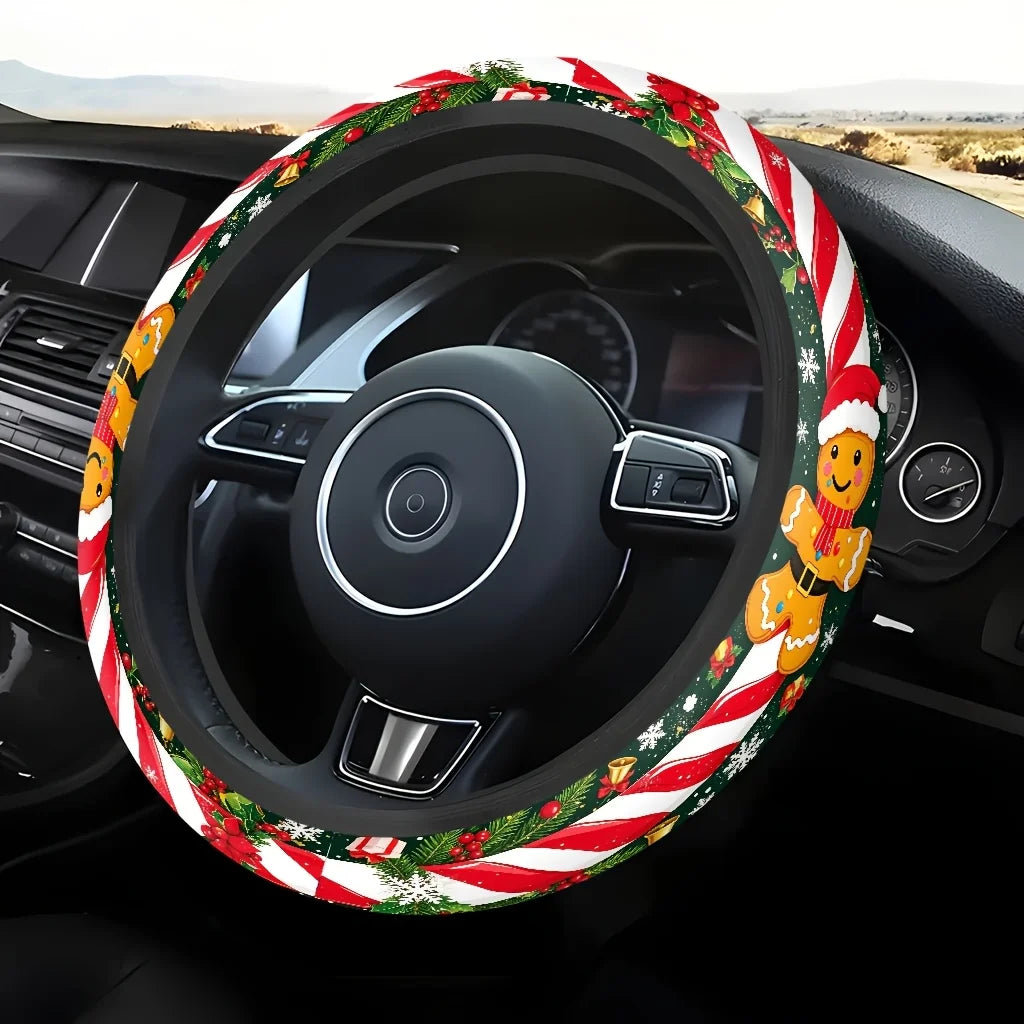 Christmas Gingerbread Man Steering Wheel Cover | Dark Green Steering Wheel Cover HIP