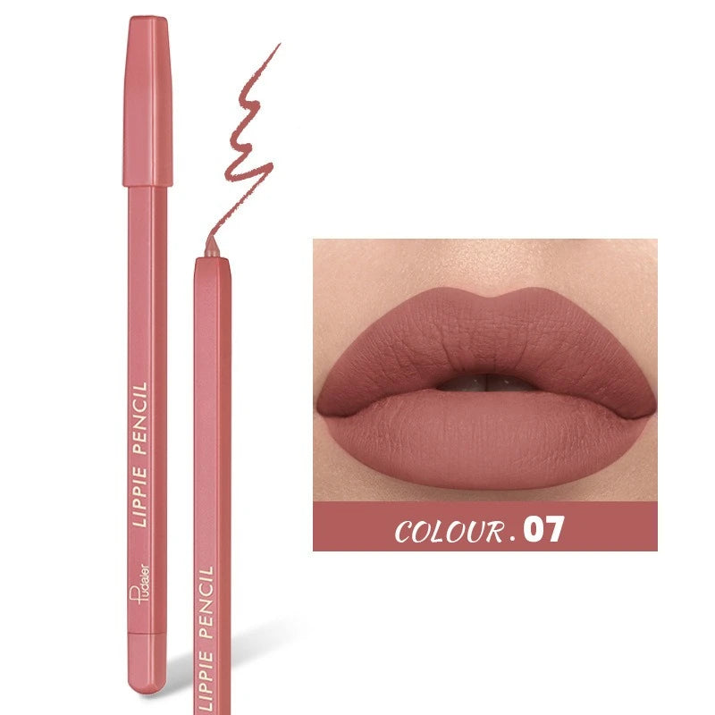12 Color Matte Lip Liner Pencil Velvet Lipstick Pen Red Nude Contour Tint Long Lasting Waterproof Plump Lipliner with Sharpener HIP 07