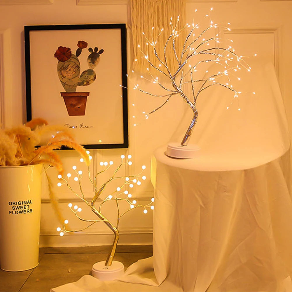 LED Night Light Mini Christmas Tree Copper Wire Garland Lamp For Kids Home Bedroom Decoration Decor Fairy Light Holiday lighting HIP