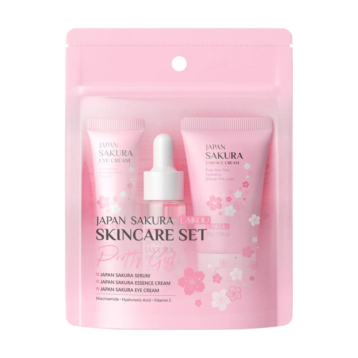 LAIKOU Sakura 3-Piece Skincare Set – Serum, Eye Cream & Essence Skincare Gift Set HIP