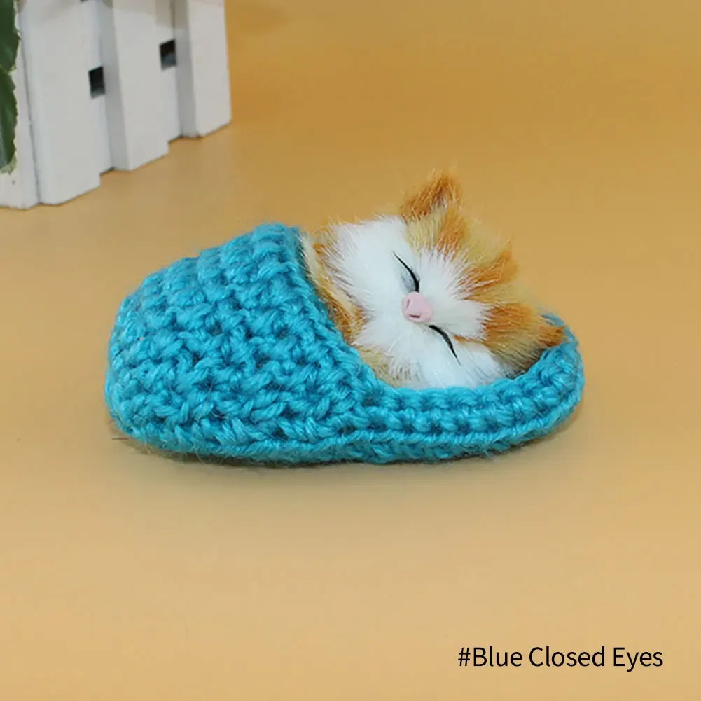 Lovely Simulation Animal Doll Plush Sleeping Cats Toy with Sound Kids Ornament Decoration Birthday Gift For Children HIP Blue Closed Eyes
