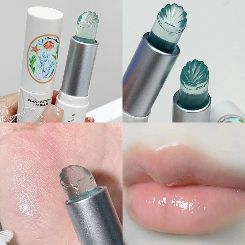 Sea Shell Shaped Lip Balm Clear Blue Moisturizing Hydrating Oil Reduce Lip Lines Remove Dead Skin Transparent Mask Lip Care HIP