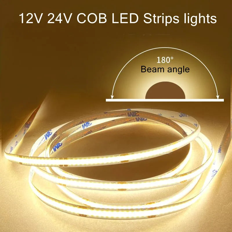 COB LED Strip Light 528 LEDs/m 12V 24V Flexible Tape 1–5m COB LED Strip Light HIP
