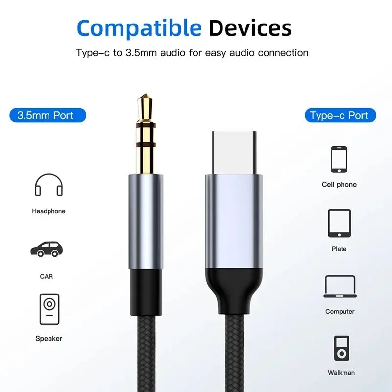 USB-C to 3.5mm AUX Audio Cable – Car & Headphone Adapter Audio Adapter Cable HIP