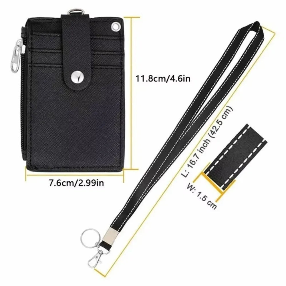 PU Leather Card Holder Wallet with Lanyard & Zipper Card Holder Wallet HIP