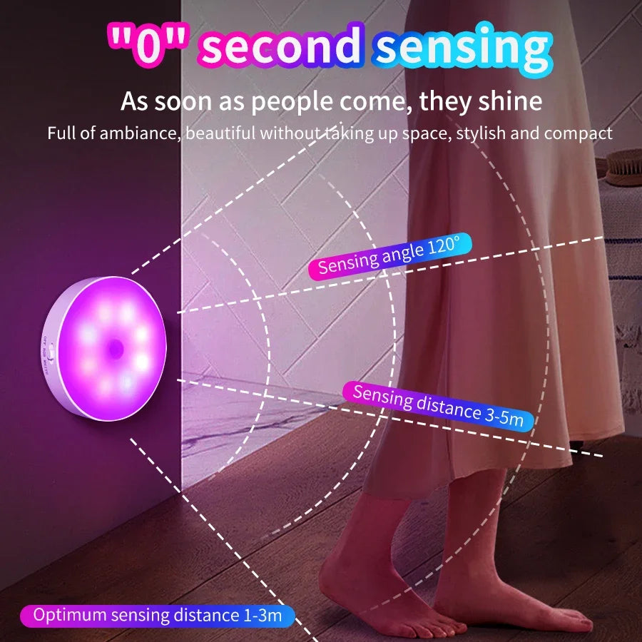 Rechargeable RGB Night Lamp Motion Sensor LED Night Light For Kitchen Closet Staircase Wardrobe Backlight Wireless Cabinet Light HIP