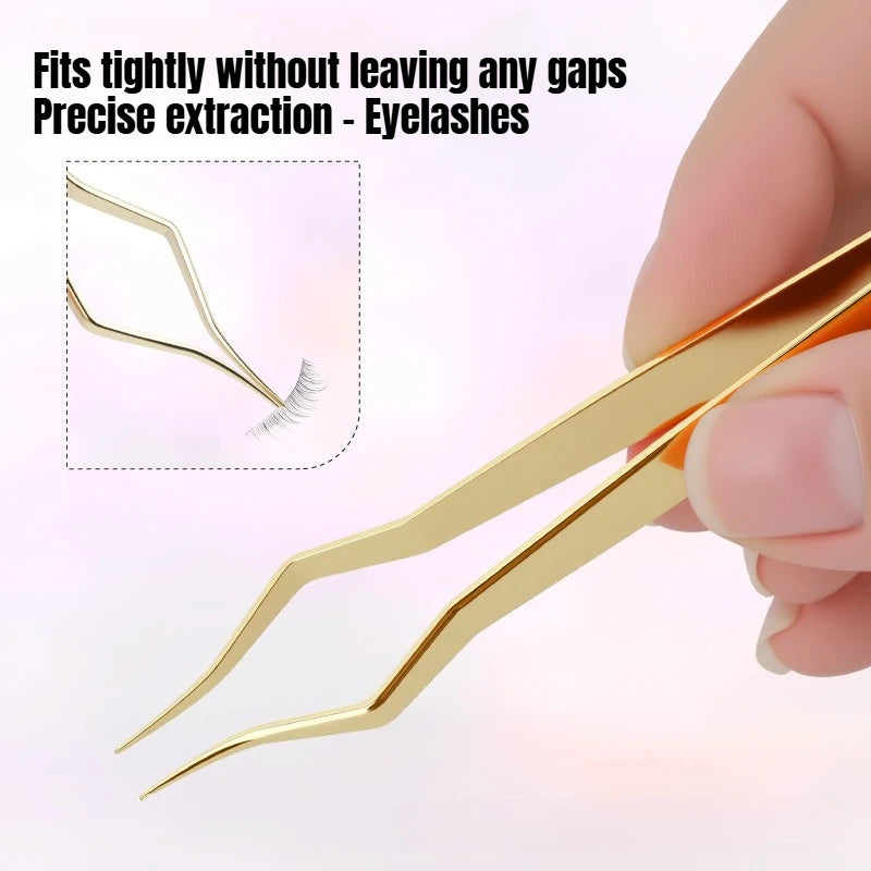 Square Curved Tip Tweezers Lash Extension Tweezers High Precision Silver Gold Stainless Steel Anti Slip Quick-Separator Tools HIP