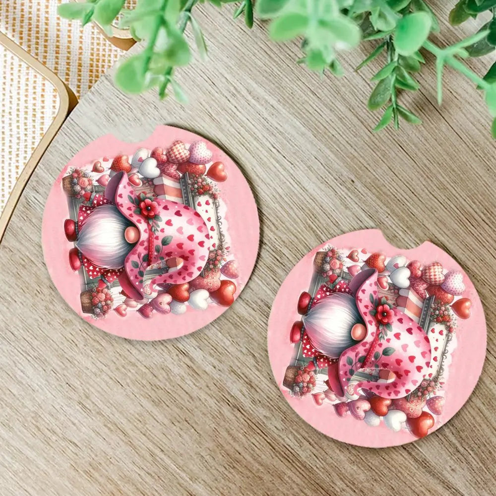 2-Pack Valentine's Pink Gnome Acrylic Car Cup Coasters Car Cup Coasters HIP