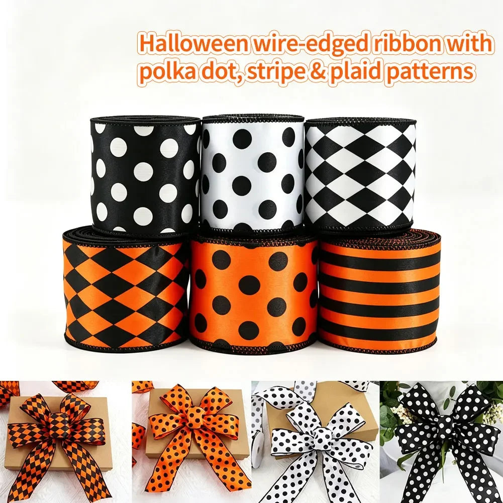 Classic Polka Dot Decorative Ribbon Halloween Stripe Diamond Grid Craft Ribbon Wreath Tree Gift Pack Festival Party Supplies HIP