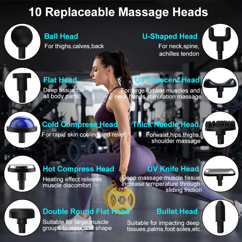 Peicon Fascia Massage Gun – 9-Speed, Hot & Cold, 10 Heads Percussion Massage Gun HIP