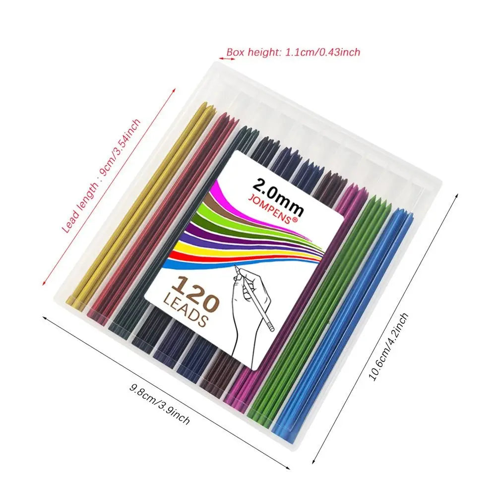 120-Pc 2.0mm Colored Mechanical Pencil Lead Refills – 10 Colors Pencil Lead Refills HIP