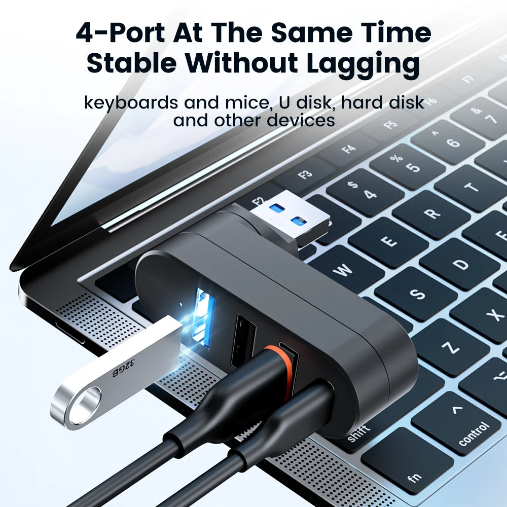 4-Port USB 3.0 Hub with Type-C – Fast Data Transfer Splitter USB Hub Splitter HIP