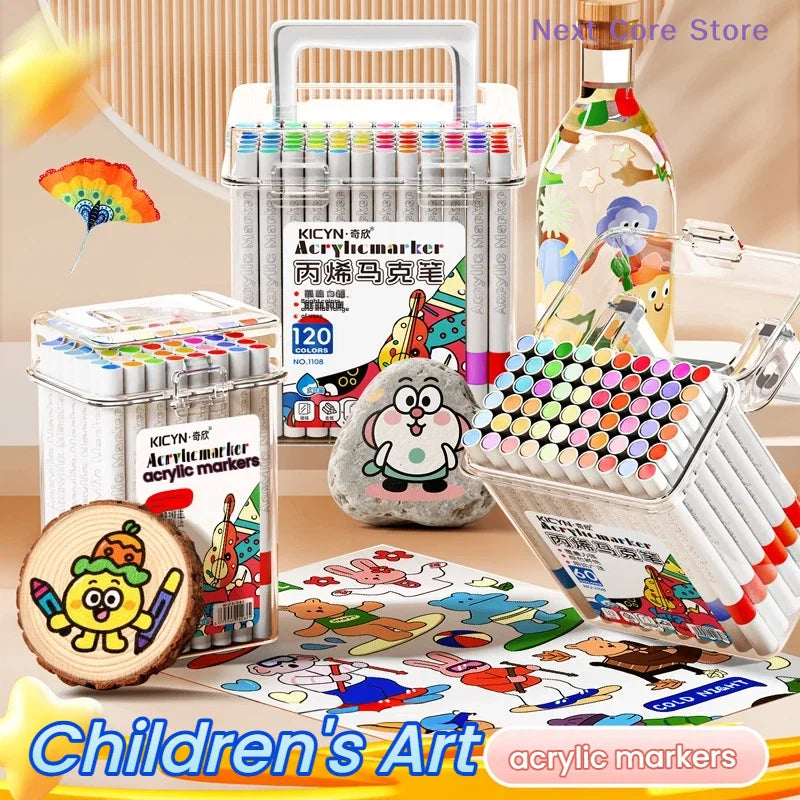 120-Color Acrylic Paint Marker Set – Kids DIY Art Pens Acrylic Paint Markers HIP