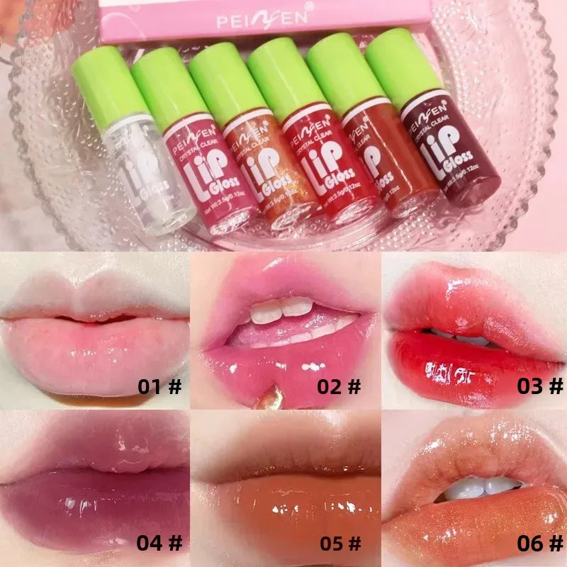 6-Piece Glass Mirror Lip Gloss Set – Shimmer Sheer Tint Lip Gloss Set HIP