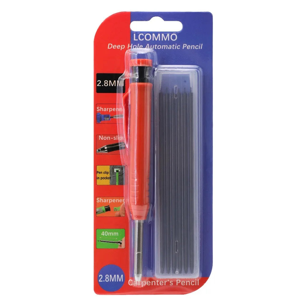 2.8mm Carpenter Pencil with Built-In Sharpener & Deep Tip Carpenter Marking Pencil HIP Plastic Orange Set