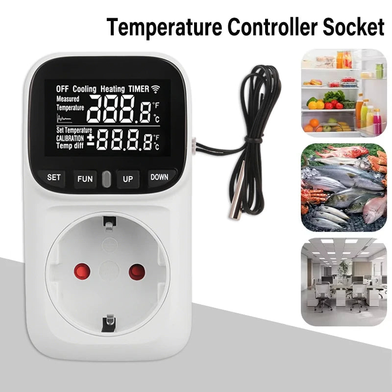 Digital Thermostat Socket EU Plug – Timer & Sensor Probe Temperature Controller Socket HIP