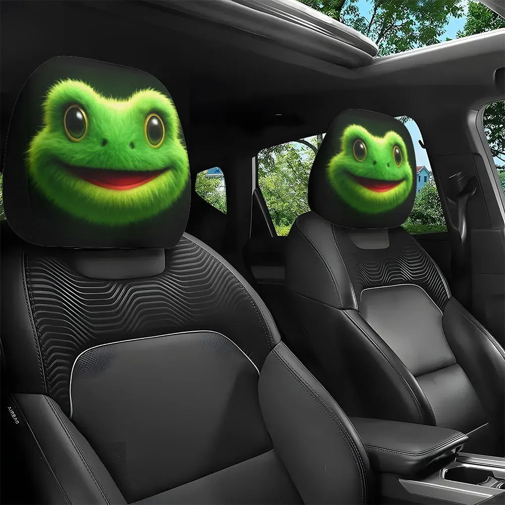 Fuzzy Frog Print Car Headrest Covers – Set of 2 | Black Car Headrest Covers HIP